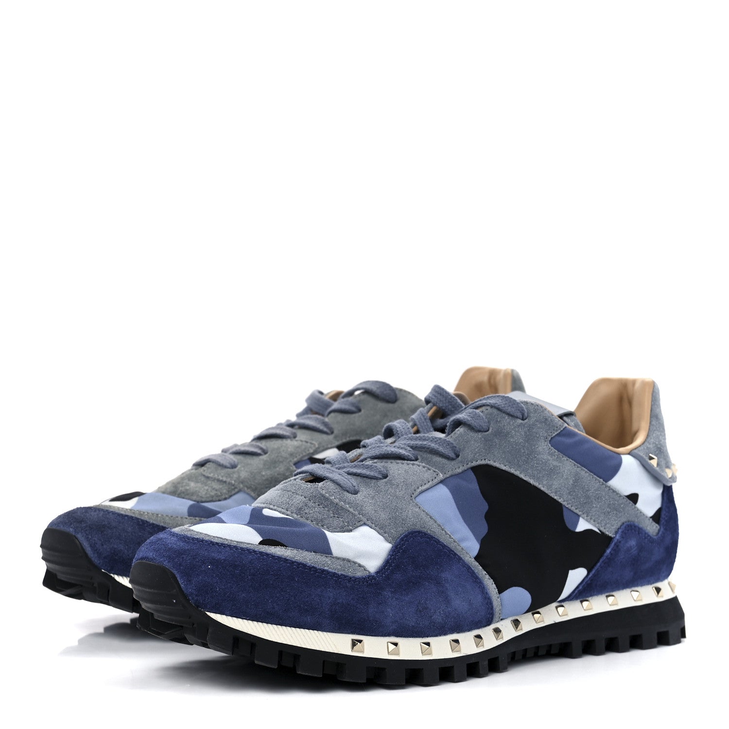 Valentino Garavani Suede Nylon Camouflage Womens Soul Rockstud Sneakers 42 Blue Multicolor 3 of 9