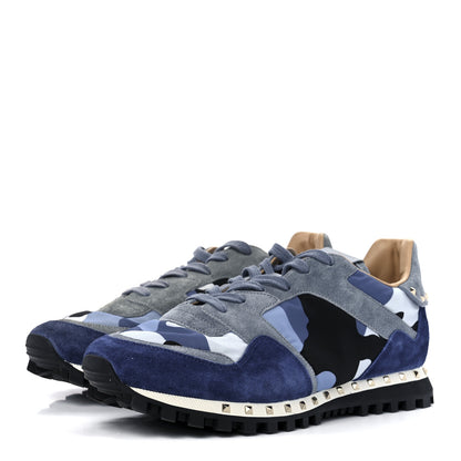 Valentino Garavani Suede Nylon Camouflage Womens Soul Rockstud Sneakers 42 Blue Multicolor 3 of 9