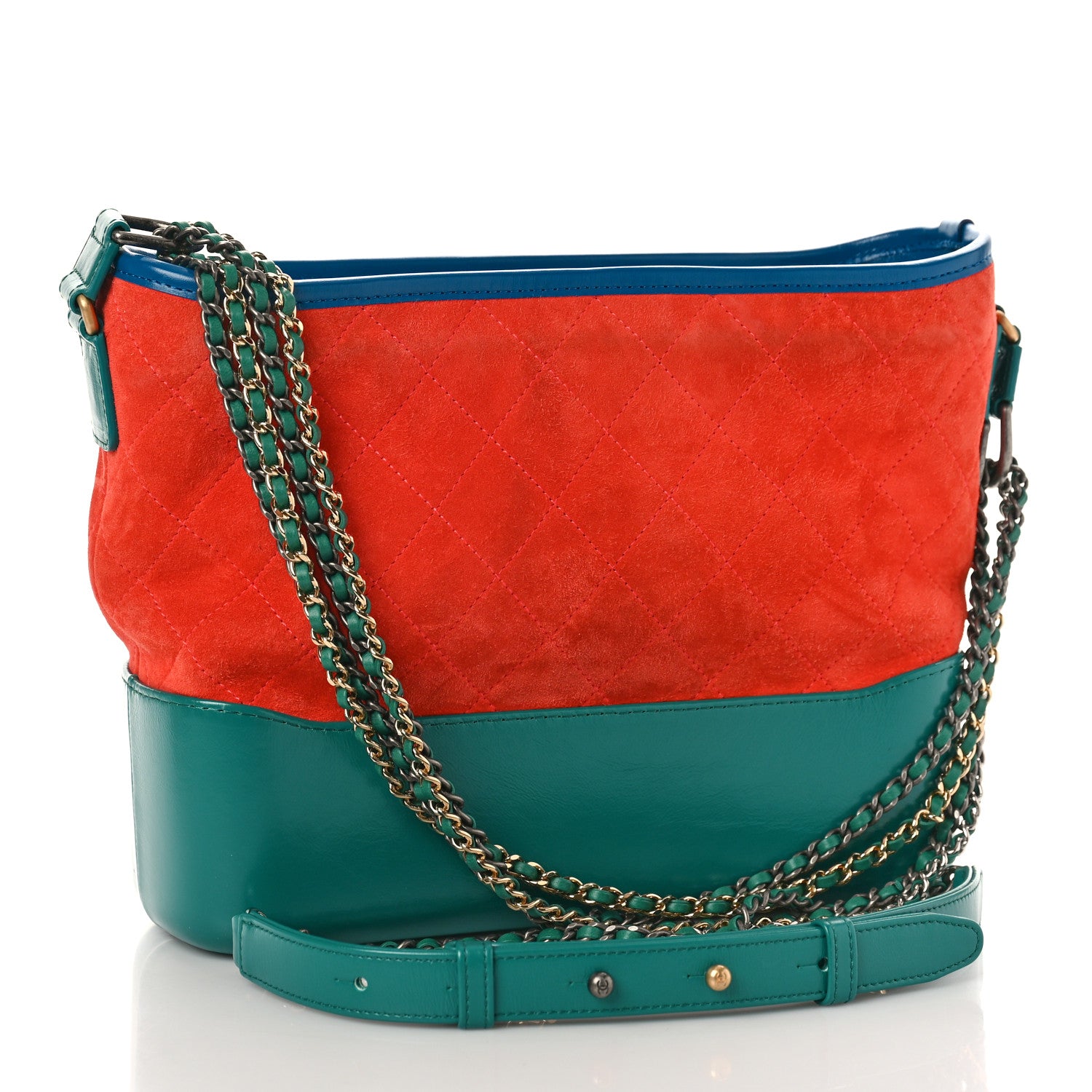 Chanel Suede Calfskin Quilted Medium Gabrielle Hobo Orange Green Blue 3 of 9