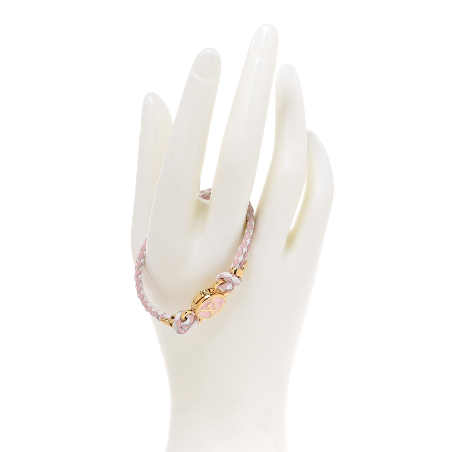 Calfskin Braided Clic It Fun and Sun Bracelet 17 Rose White