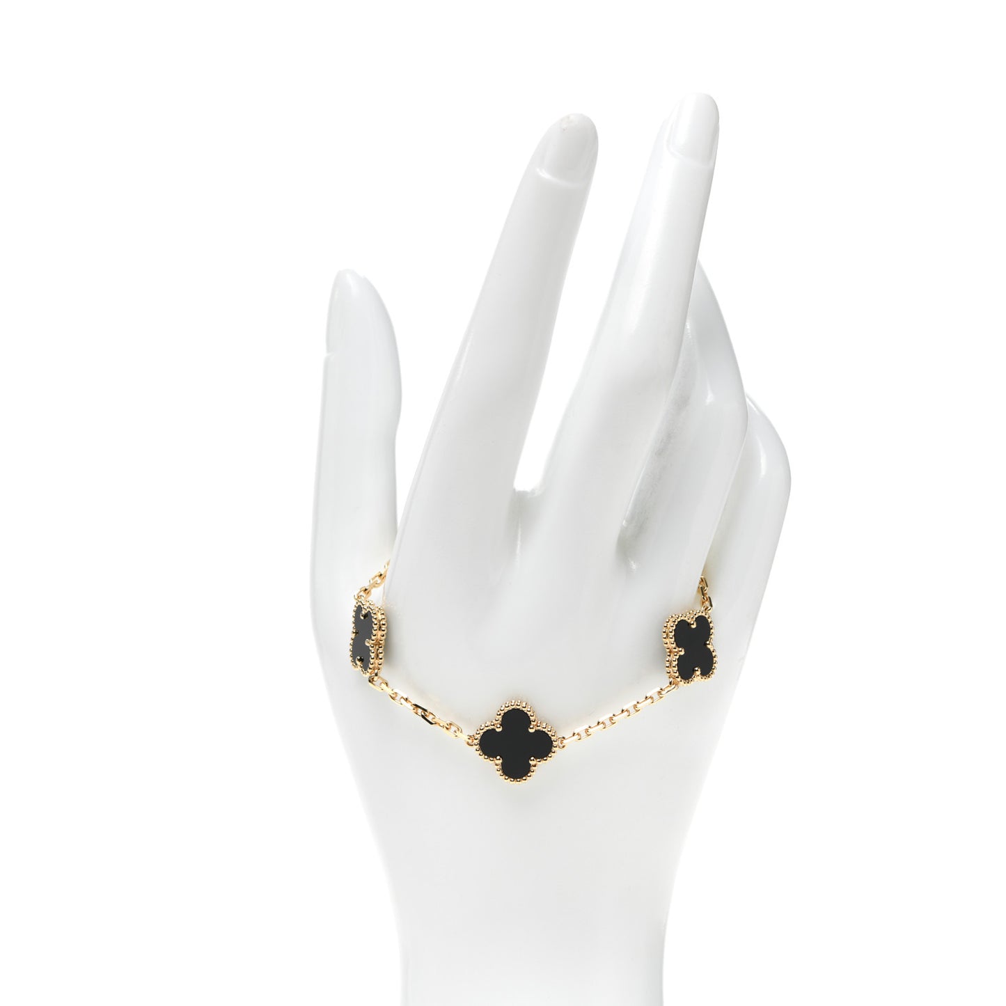 18K Yellow Gold Black Onyx 5 Motifs Vintage Alhambra Bracelet