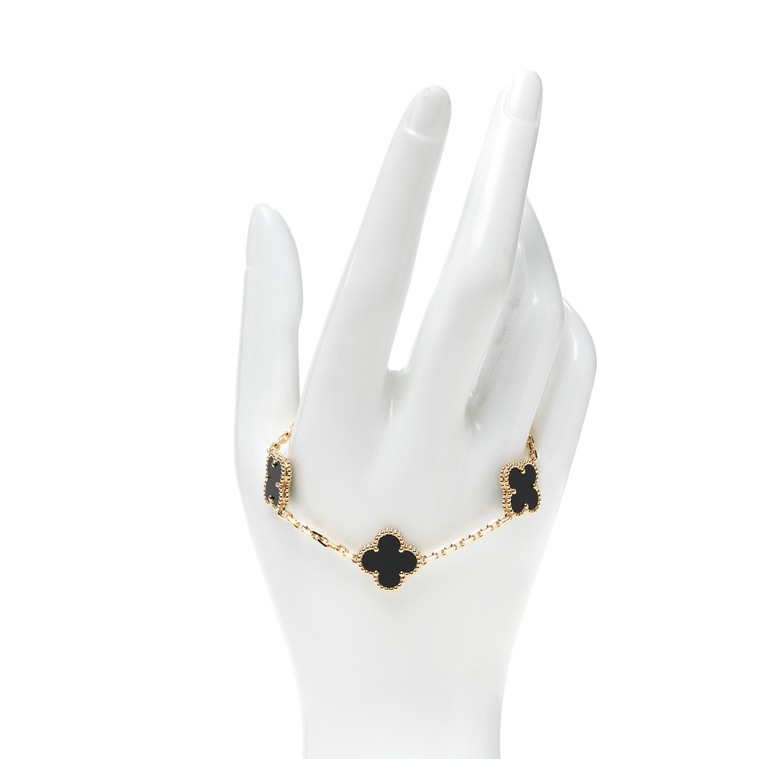 Van Cleef & Arpels 18K Yellow Gold Black Onyx 5 Motifs Vintage Alhambra Bracelet 2 of 8
