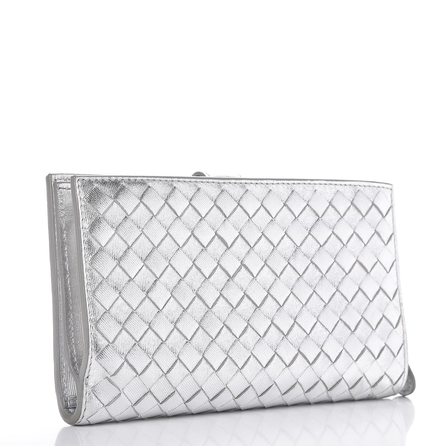 Metallic Grosgrain Intrecciato Continental Wallet Silver