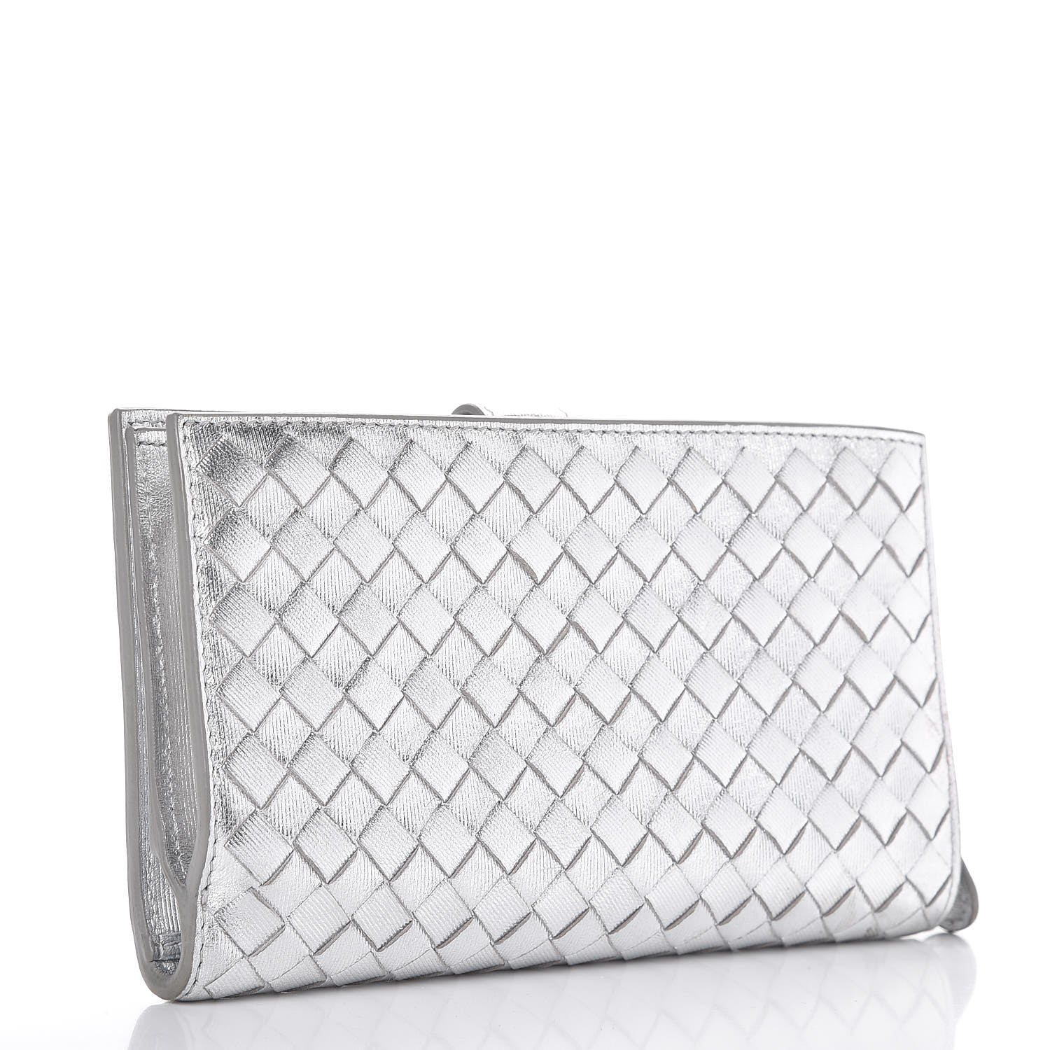 Bottega Veneta Metallic Grosgrain Intrecciato Continental Wallet Silver 3 of 8