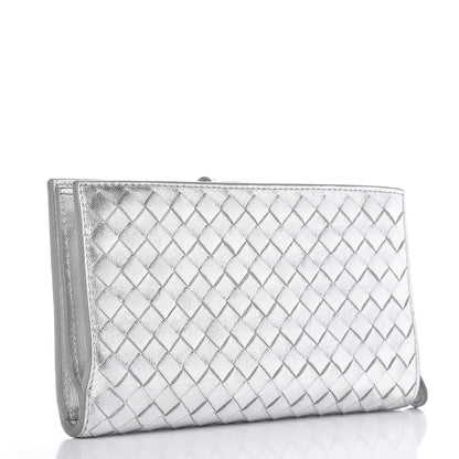 Bottega Veneta Metallic Grosgrain Intrecciato Continental Wallet Silver 3 of 8