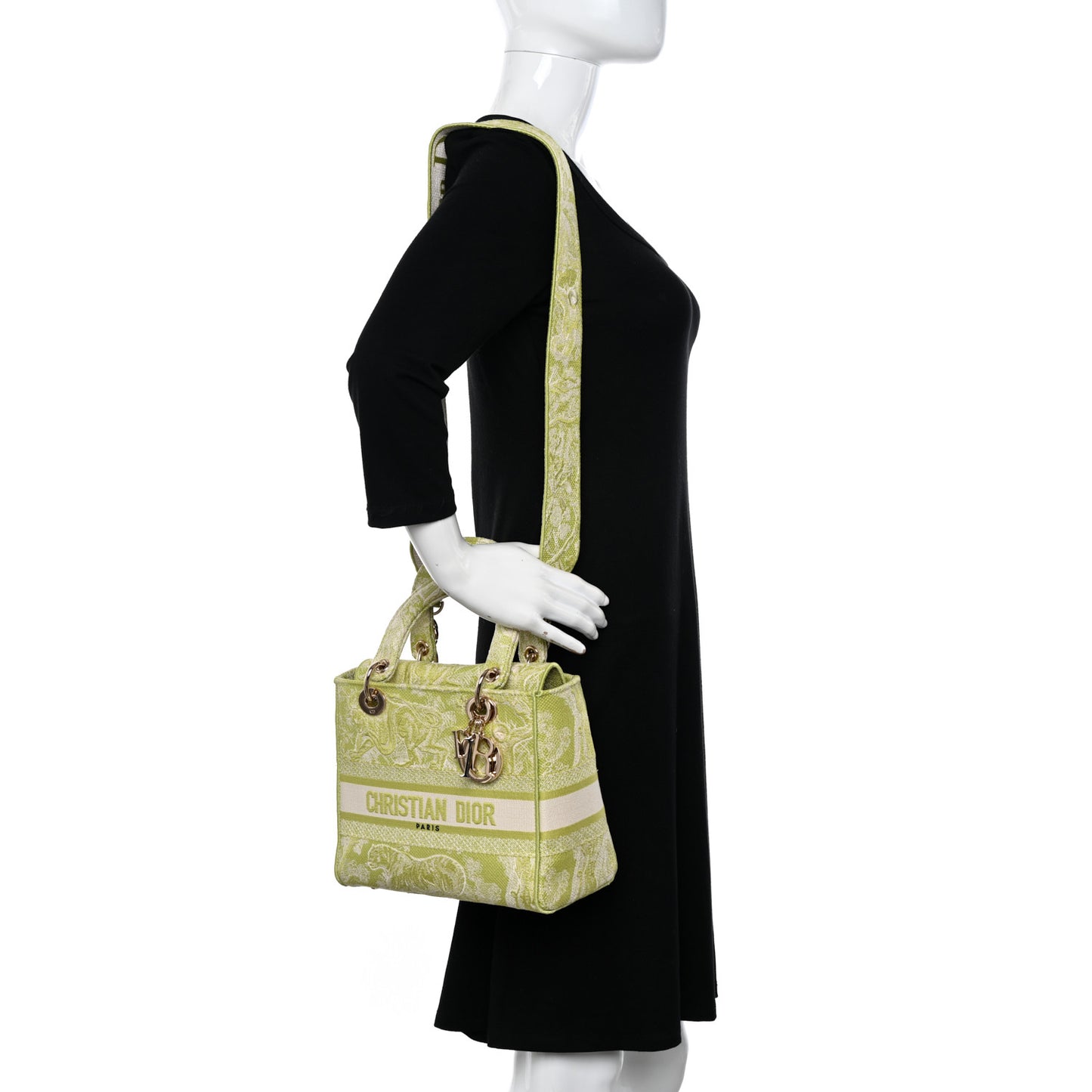Canvas Toile De Jouy Reverse Embroidered Medium Lady D-Lite Green