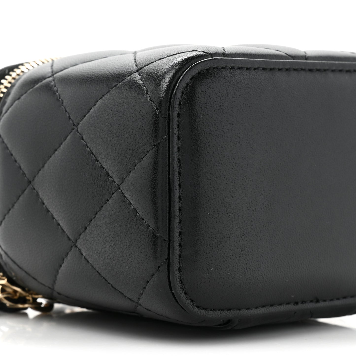 Lambskin Quilted Top Handle Mini Vanity Case With Chain Black