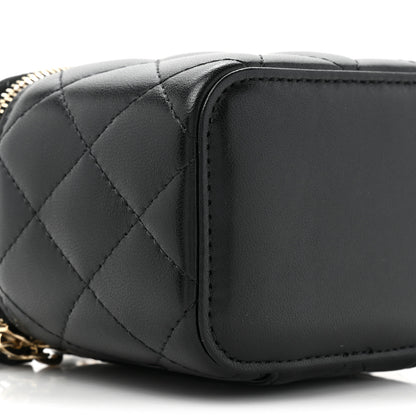 Chanel Lambskin Quilted Top Handle Mini Vanity Case With Chain Black 10 of 12
