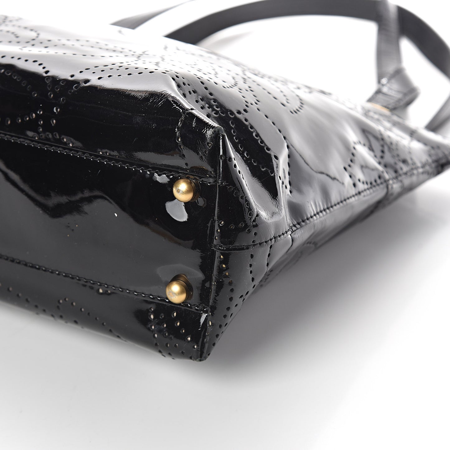 Patent Perforated Camellia Tote Black