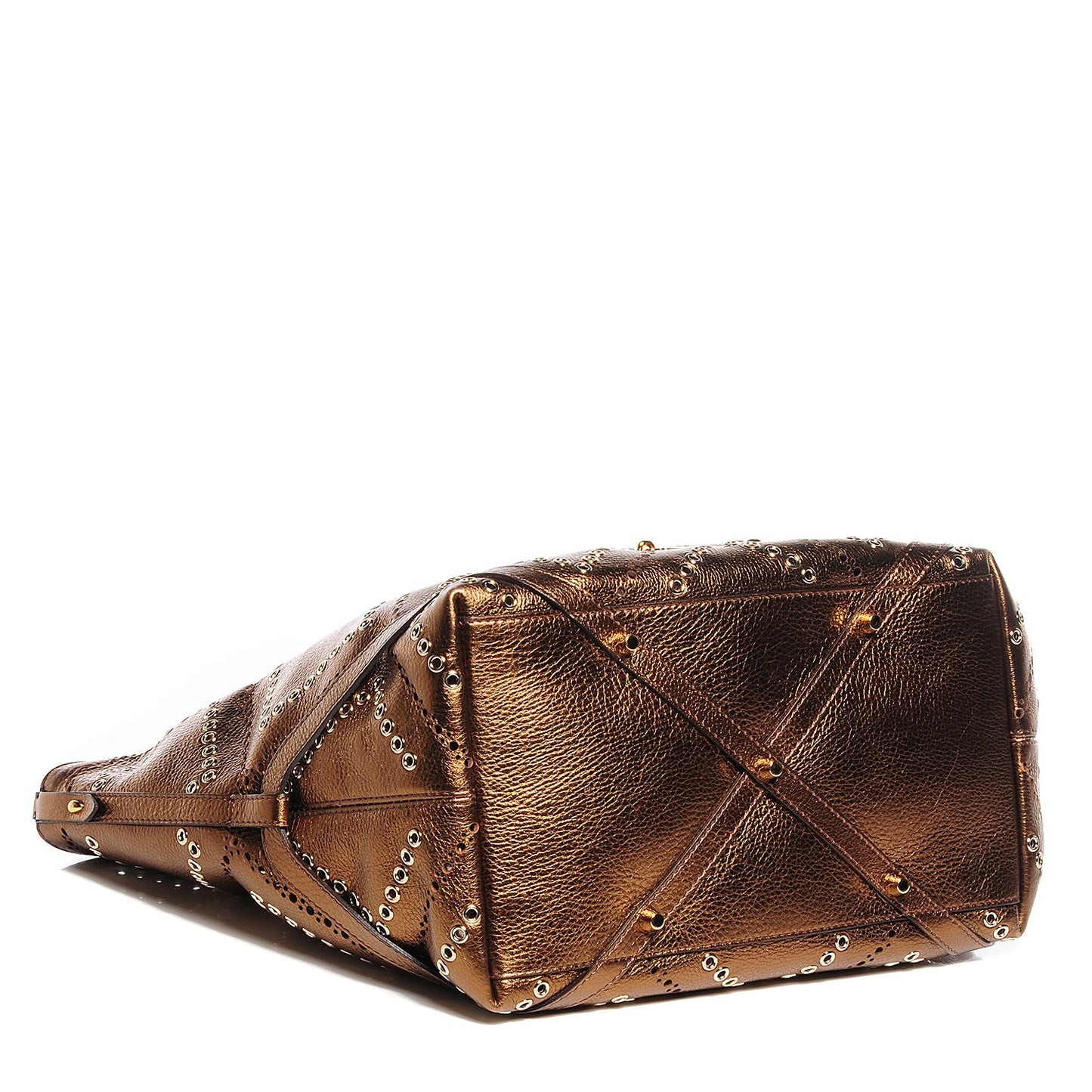 Metallic Calfskin Perforated Grommet Medium Salisbury Tote Bronze