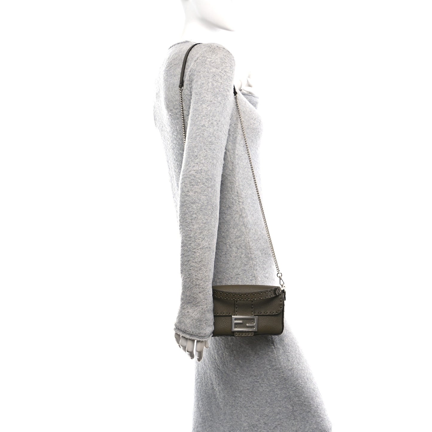 Cuoio Roma Sellerissima Nappa Sintetica Tape Stitch Mini Baguette Argento