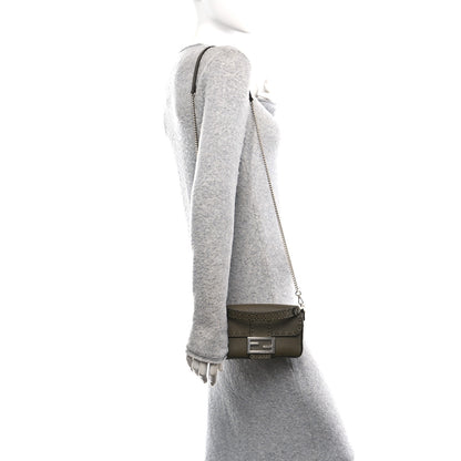 Fendi Cuoio Roma Sellerissima Nappa Sintetica Tape Stitch Mini Baguette Argento 2 of 11
