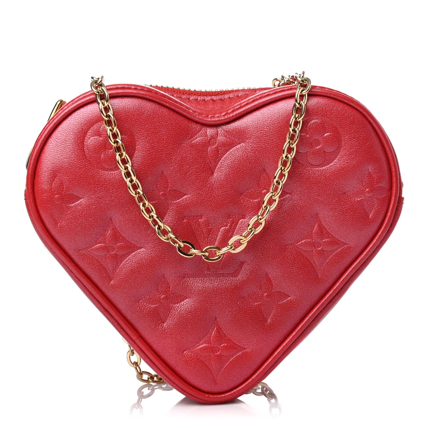 Louis Vuitton Lambskin Embossed Monogram Fall In Love Sac Coeur Heart Chain Bag Lipstick Red 1 of 4