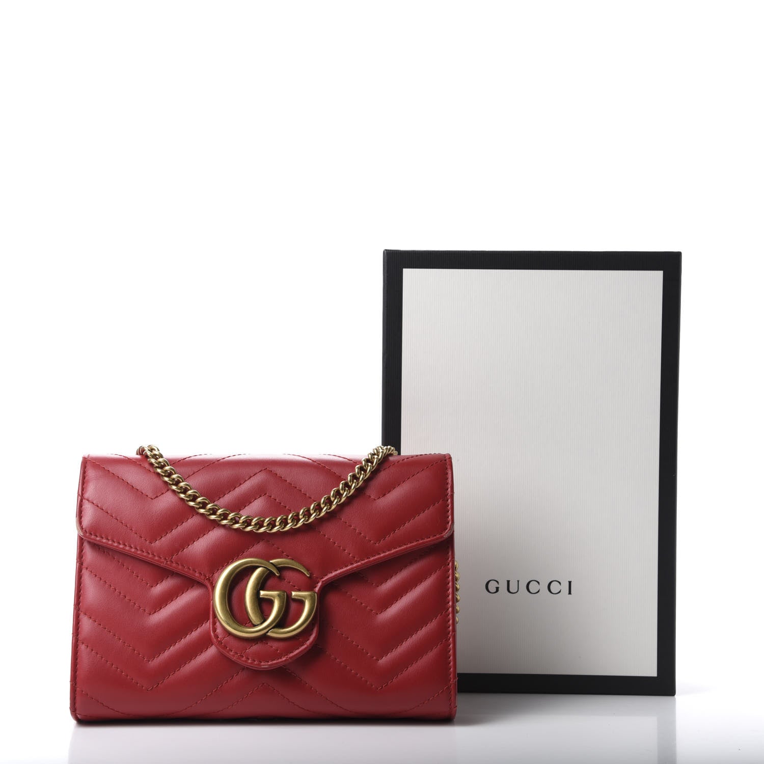 Gucci Calfskin Matelasse GG Marmont Chain Wallet Hibiscus Red 14 of 14