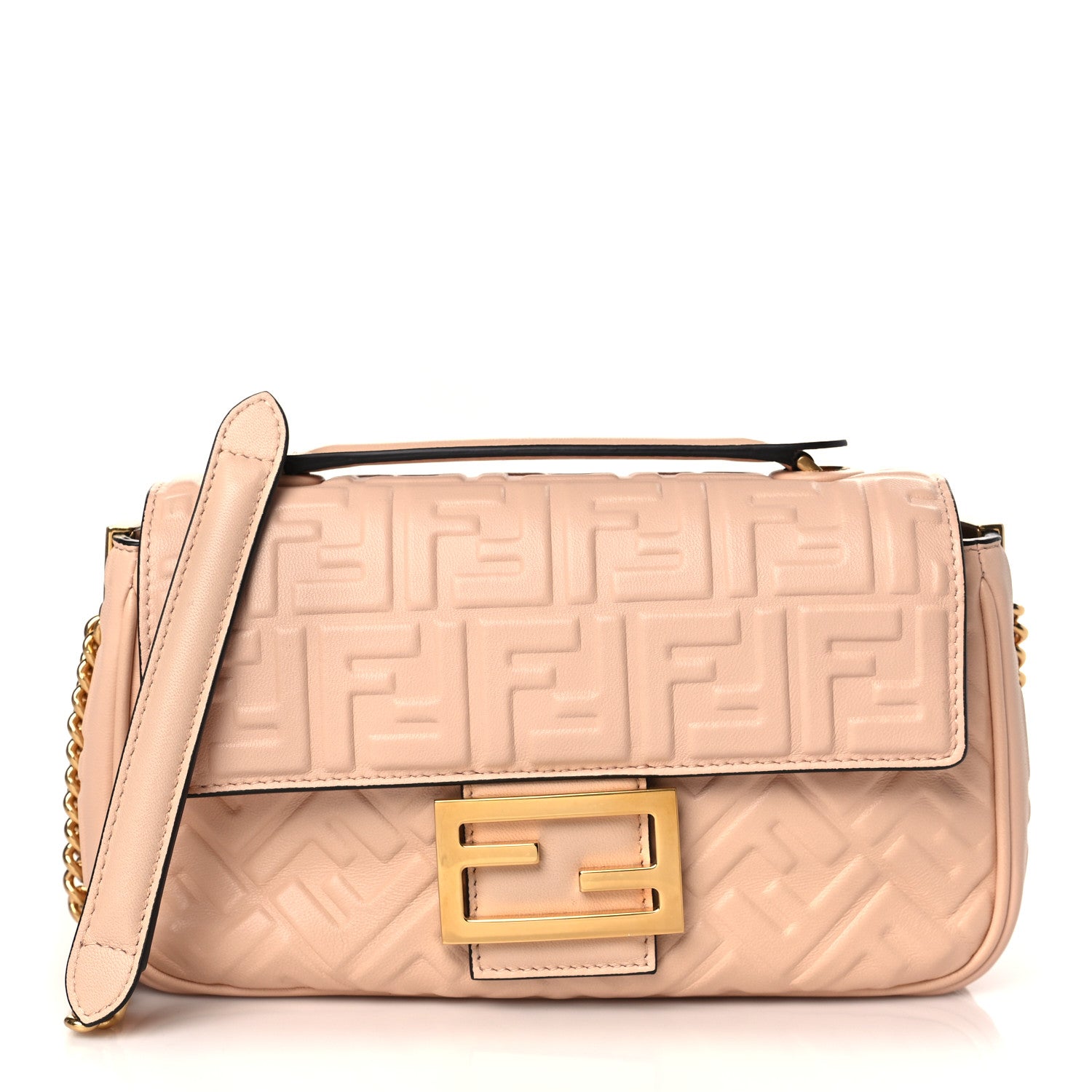 Fendi Nappa Small FF Embossed Midi Chain Baguette Light Rose 1 of 9
