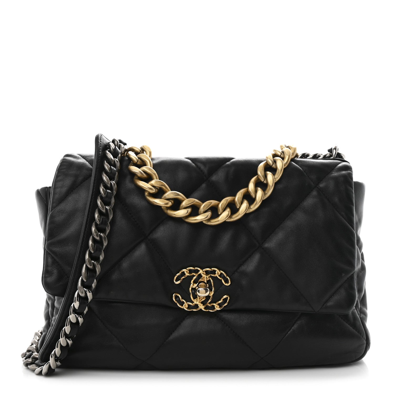 Chanel Shiny Goatskin Quilted Large Chanel 19 Flap Black 1 of 11