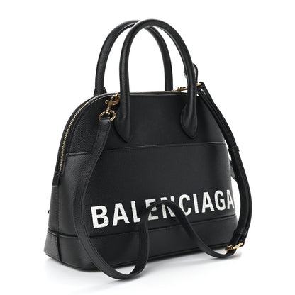 Balenciaga Signature Grained Calfskin Logo S Ville Top Handle Bag Black White 3 of 8