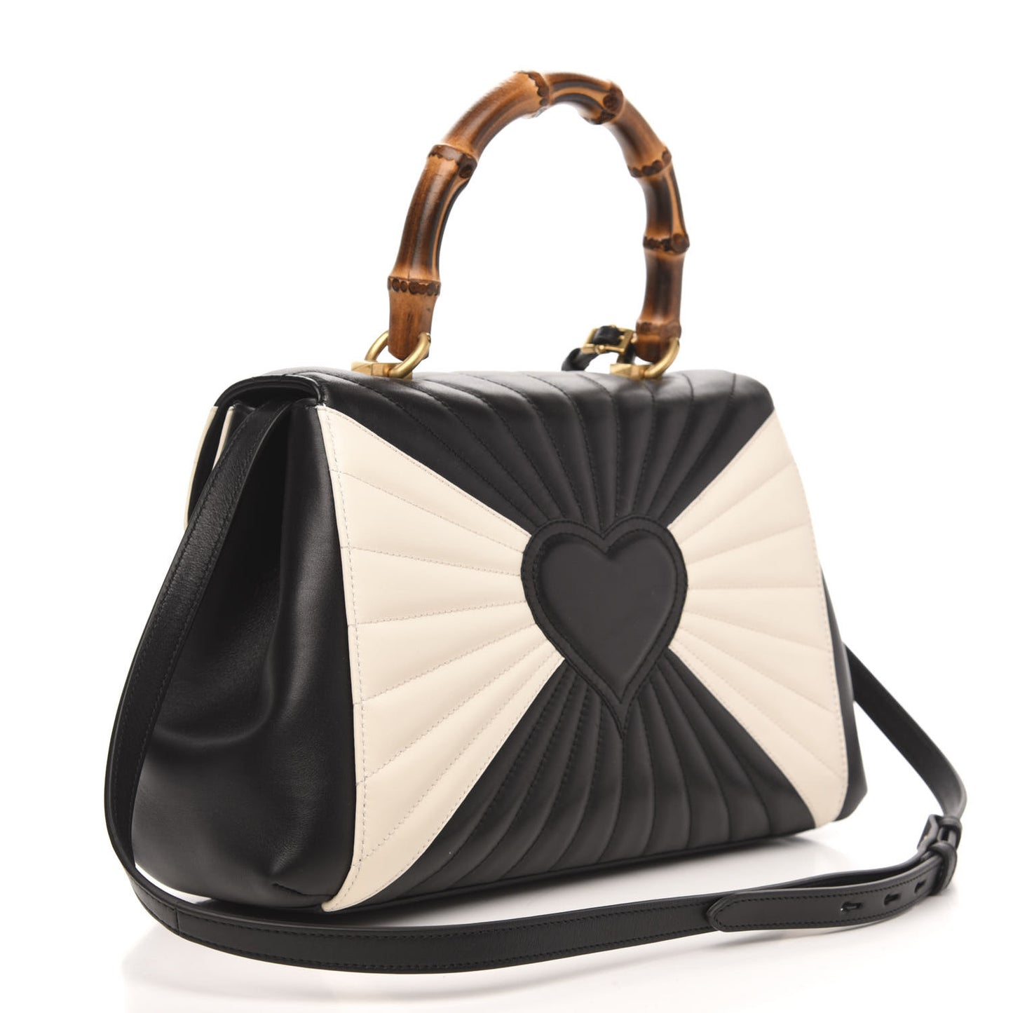 Calfskin Bamboo Trapuntata Queen Margaret Top Handle Bag Mystic White Black