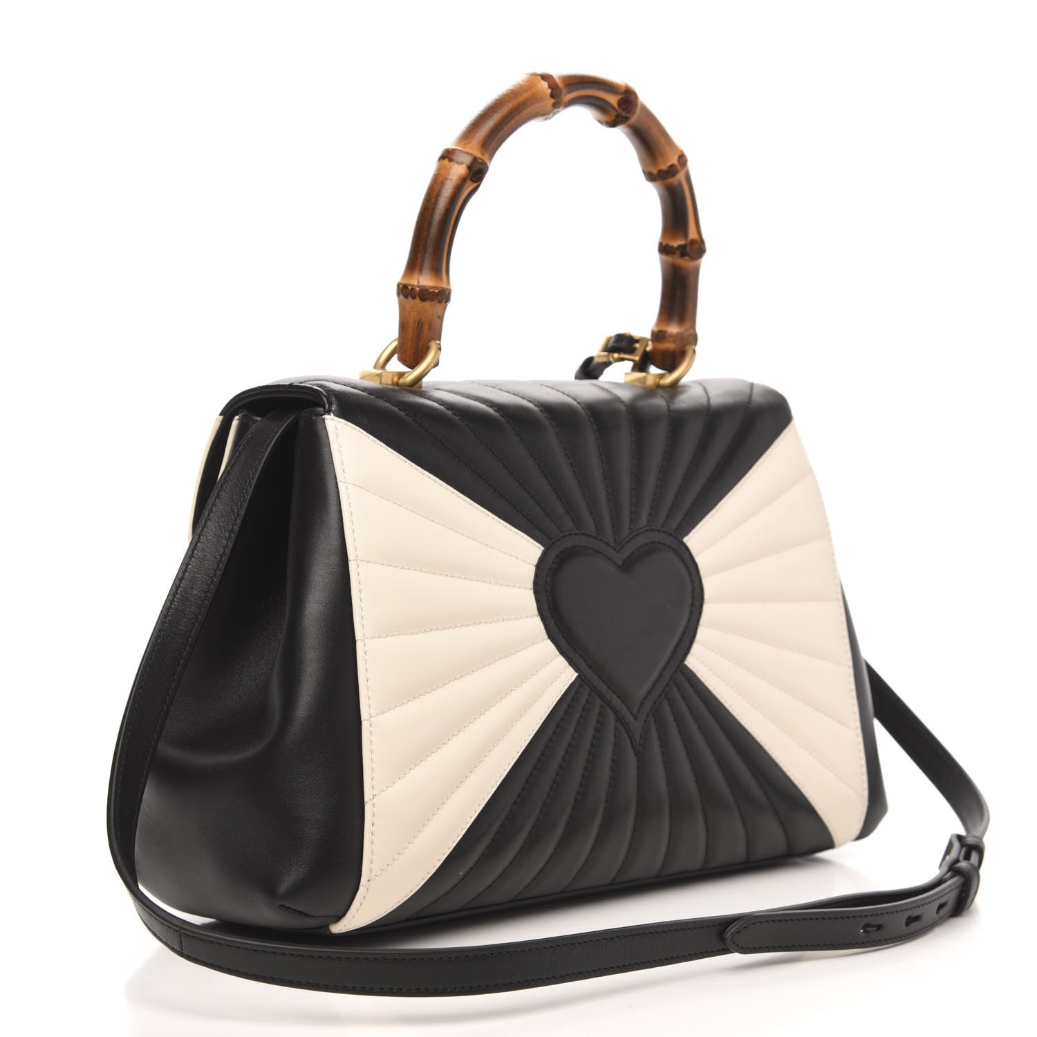Gucci Calfskin Bamboo Trapuntata Queen Margaret Top Handle Bag Mystic White Black 3 of 11