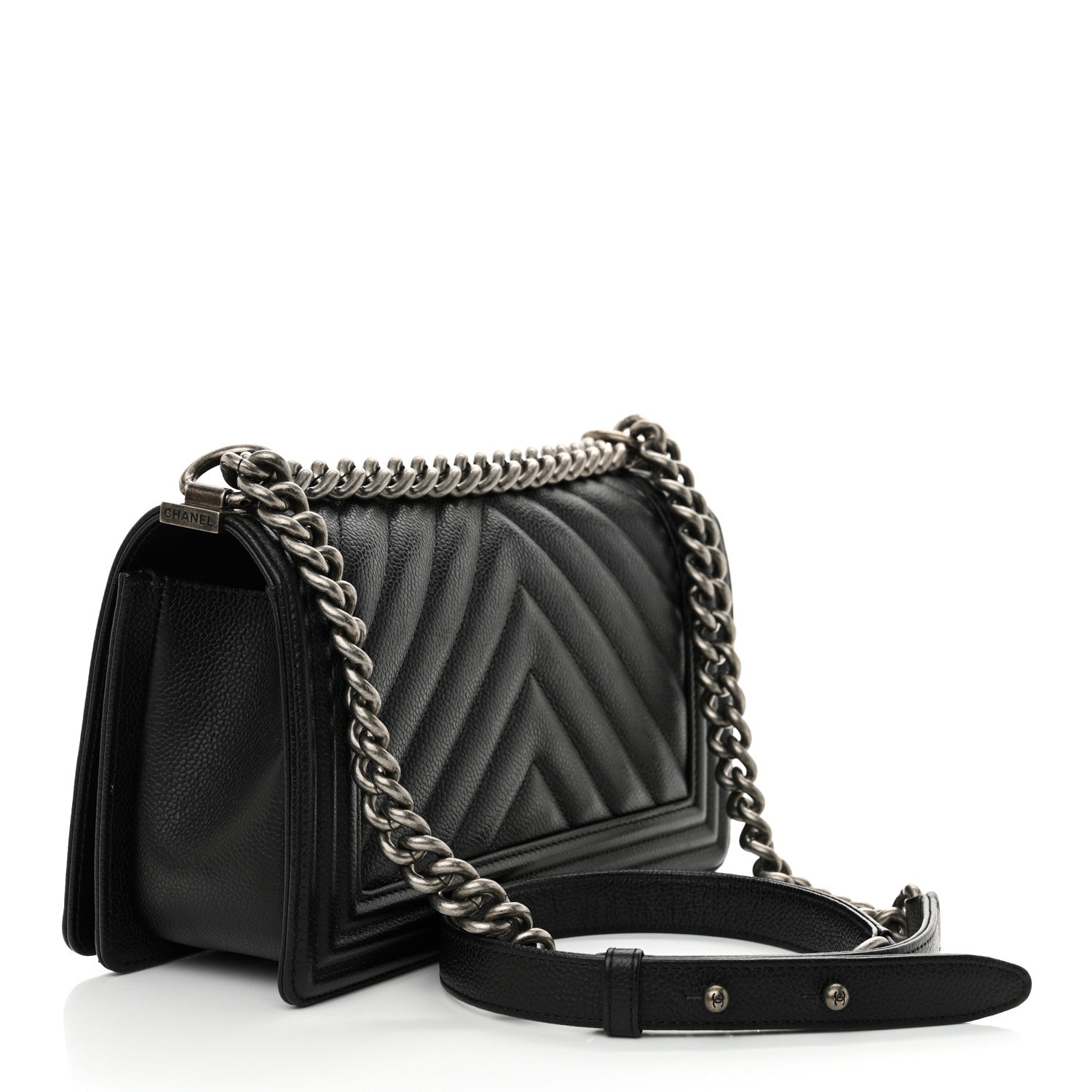 Chanel Caviar Chevron Quilted Medium Boy Flap Black 3 of 12