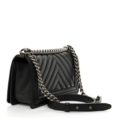 Chanel Caviar Chevron Quilted Medium Boy Flap Black 3 of 12