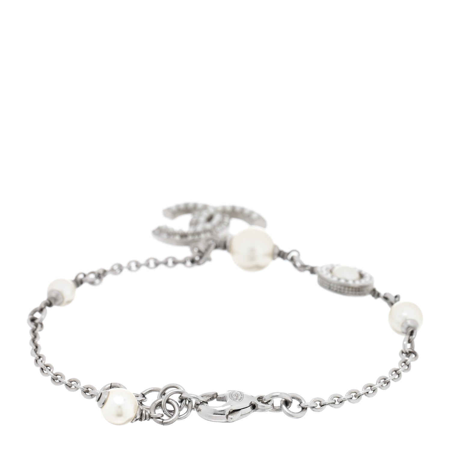 Chanel Pearl Crystal CC Bracelet Silver 3 of 4