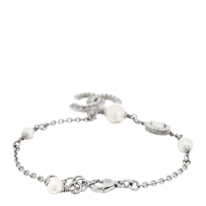 Chanel Pearl Crystal CC Bracelet Silver 3 of 4