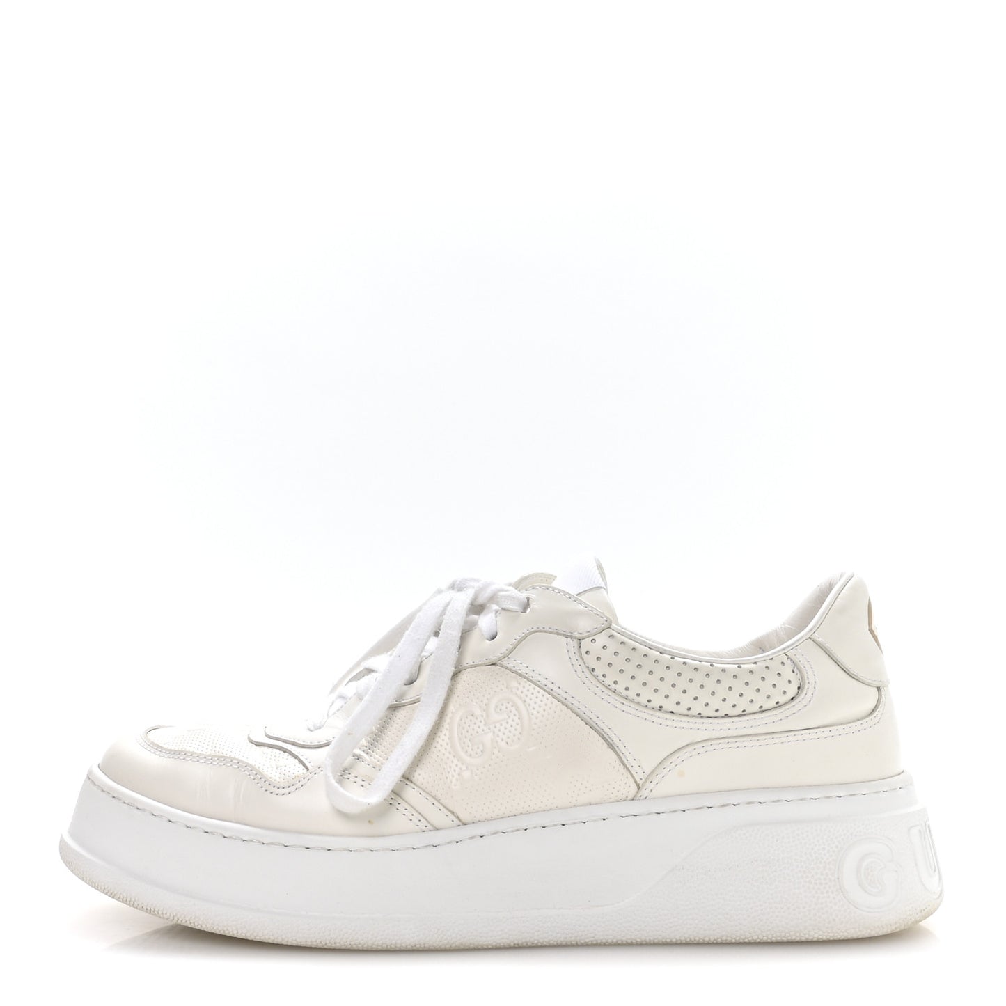 Calfskin GG Tennis Embossed Perforated Mens Interlocking G 55mm Sneakers 9.5 Great White