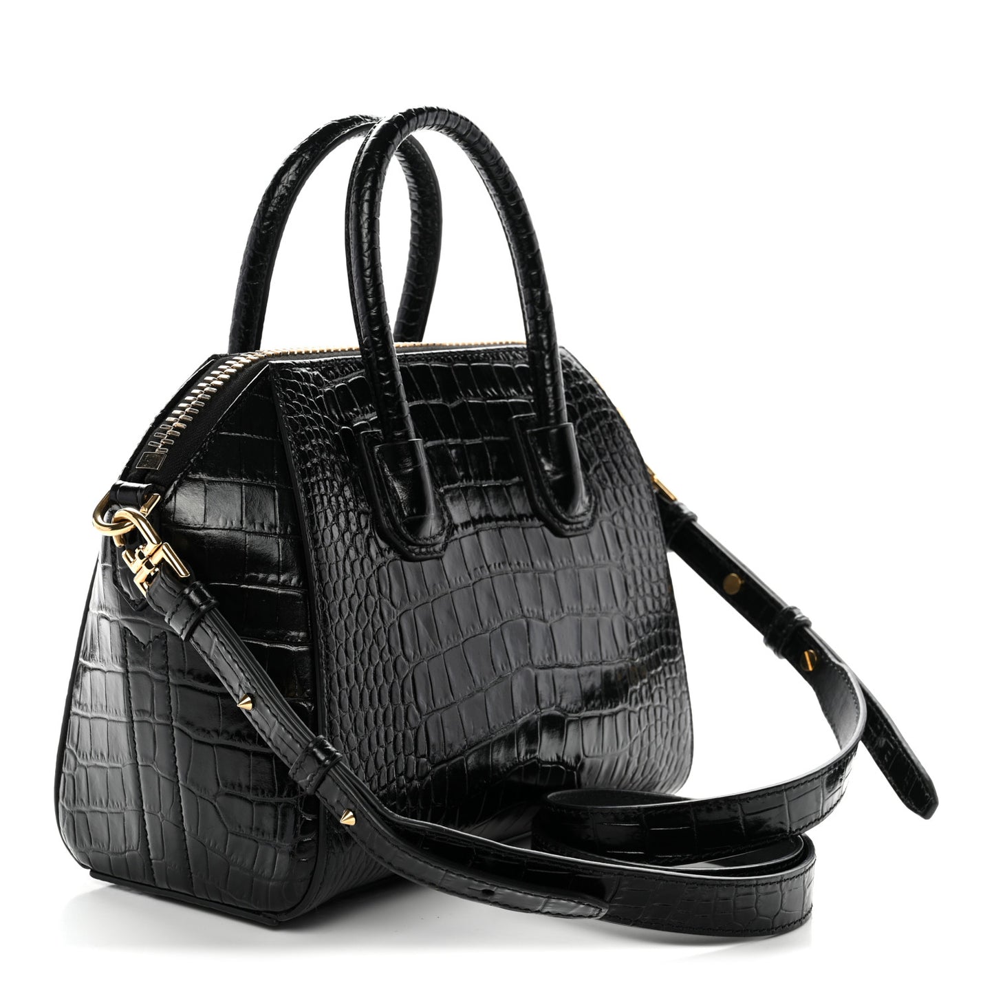Calfskin Crocodile Embossed Mini Antigona Black