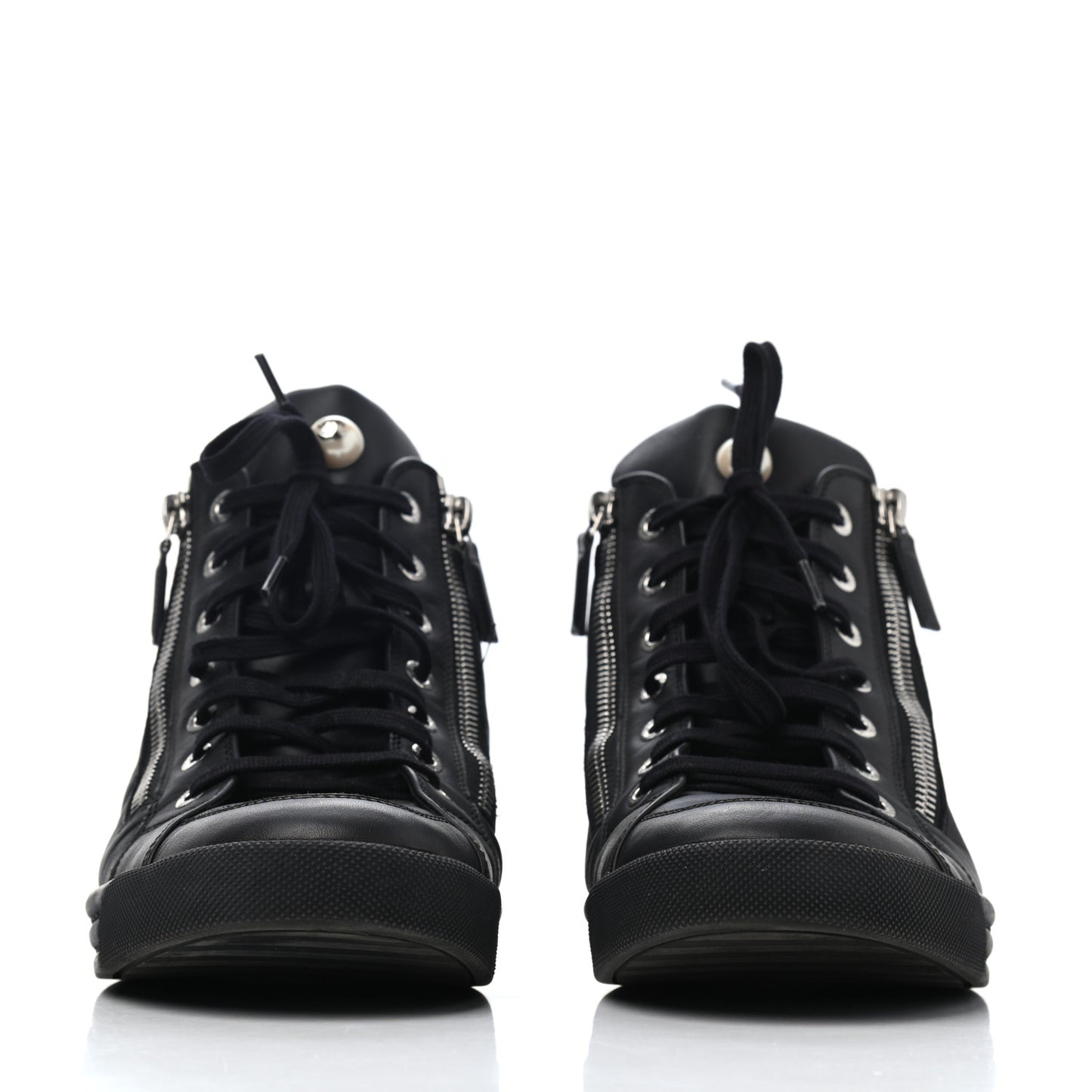Calfskin Pearl High Top CC Sneakers 40 Black