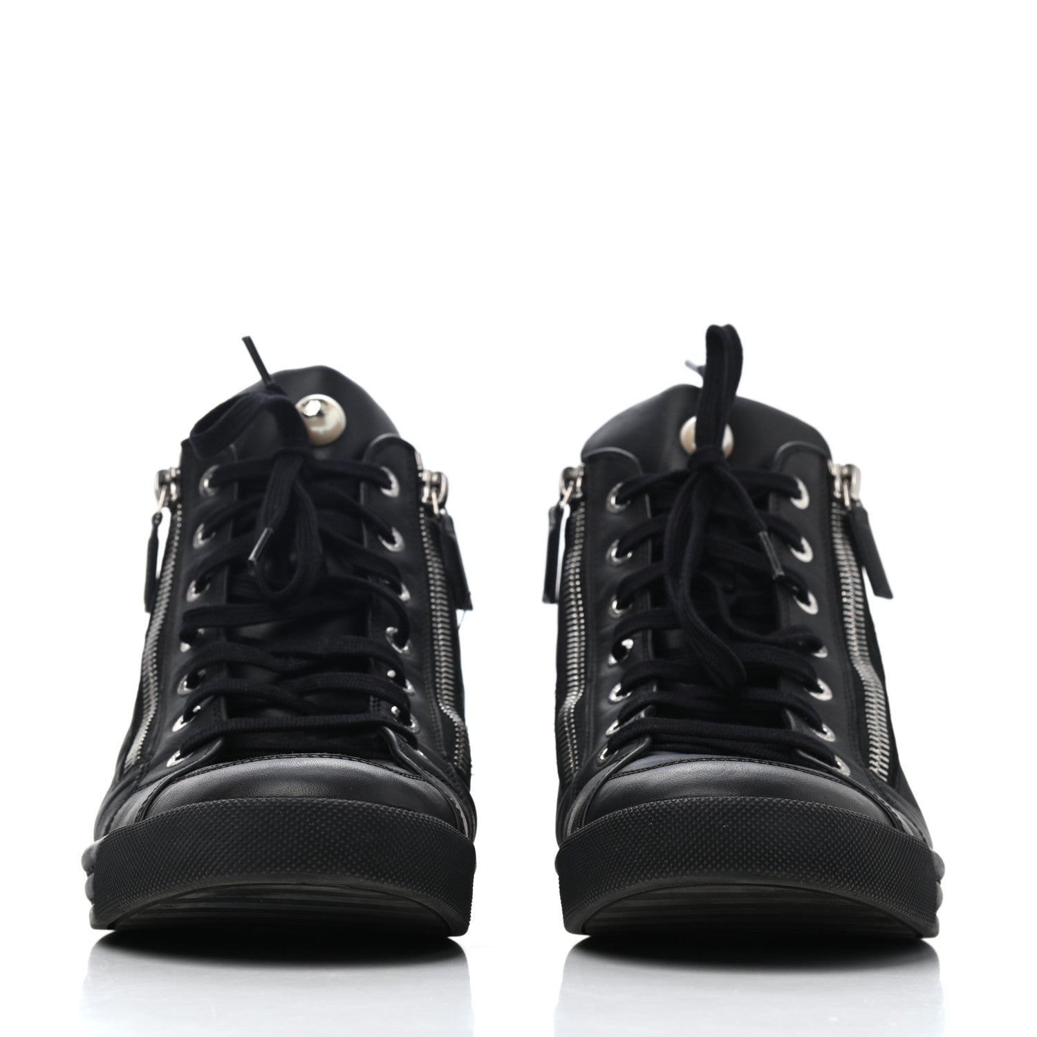 Chanel Calfskin Pearl High Top CC Sneakers 40 Black 2 of 4