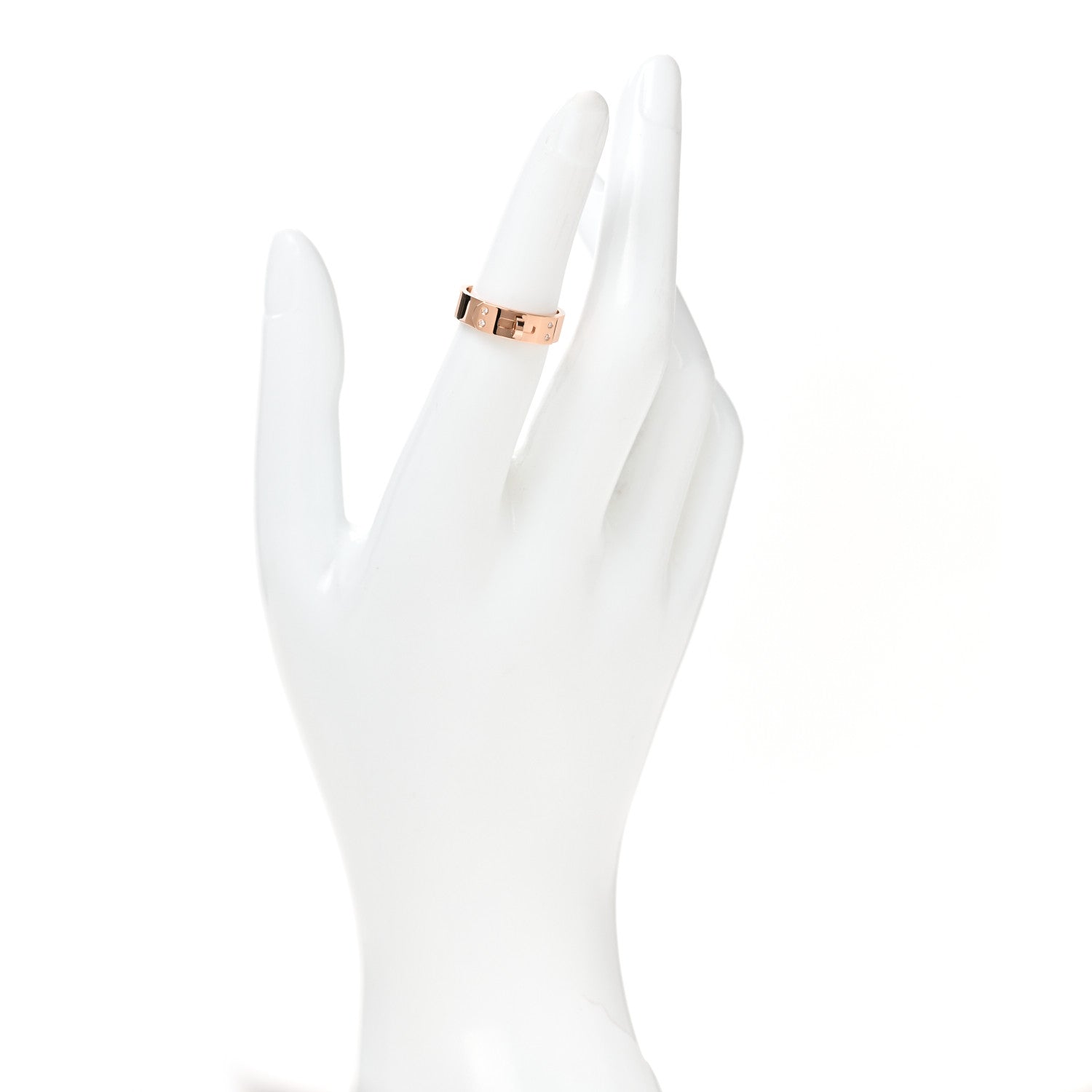 Hermes 18K Rose Gold Diamond PM Kelly Ring 51 5.75 2 of 5