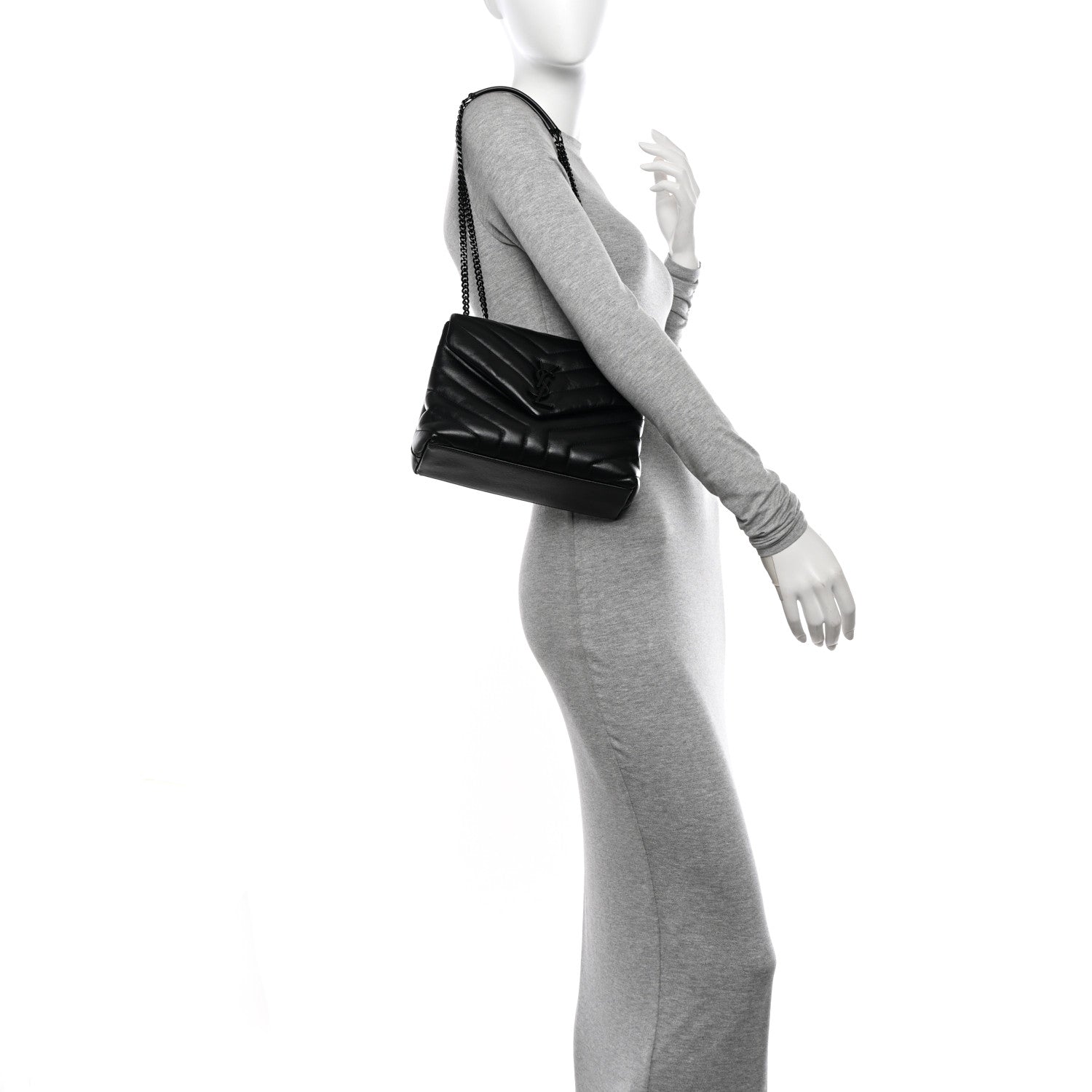 Saint Laurent Calfskin Y Quilted Monogram Monochrome Small Loulou Chain Satchel Black 2 of 10