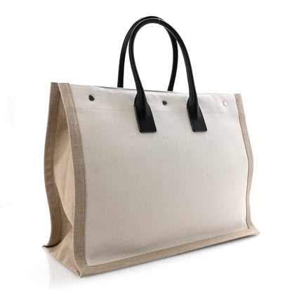 Saint Laurent Linen Calfskin Rive Gauche Tote Optic White 3 of 11