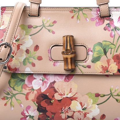 Gucci Shangai Calfskin Blooms Print Small Bamboo Daily Top Handle Bag Pink Apricot Multicolor 8 of 8