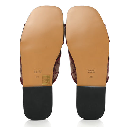 Gucci Canvas GG Monogram Womens Criss Cross Slide Sandals 39 Sahara Rubino Chardonnay 5 of 9