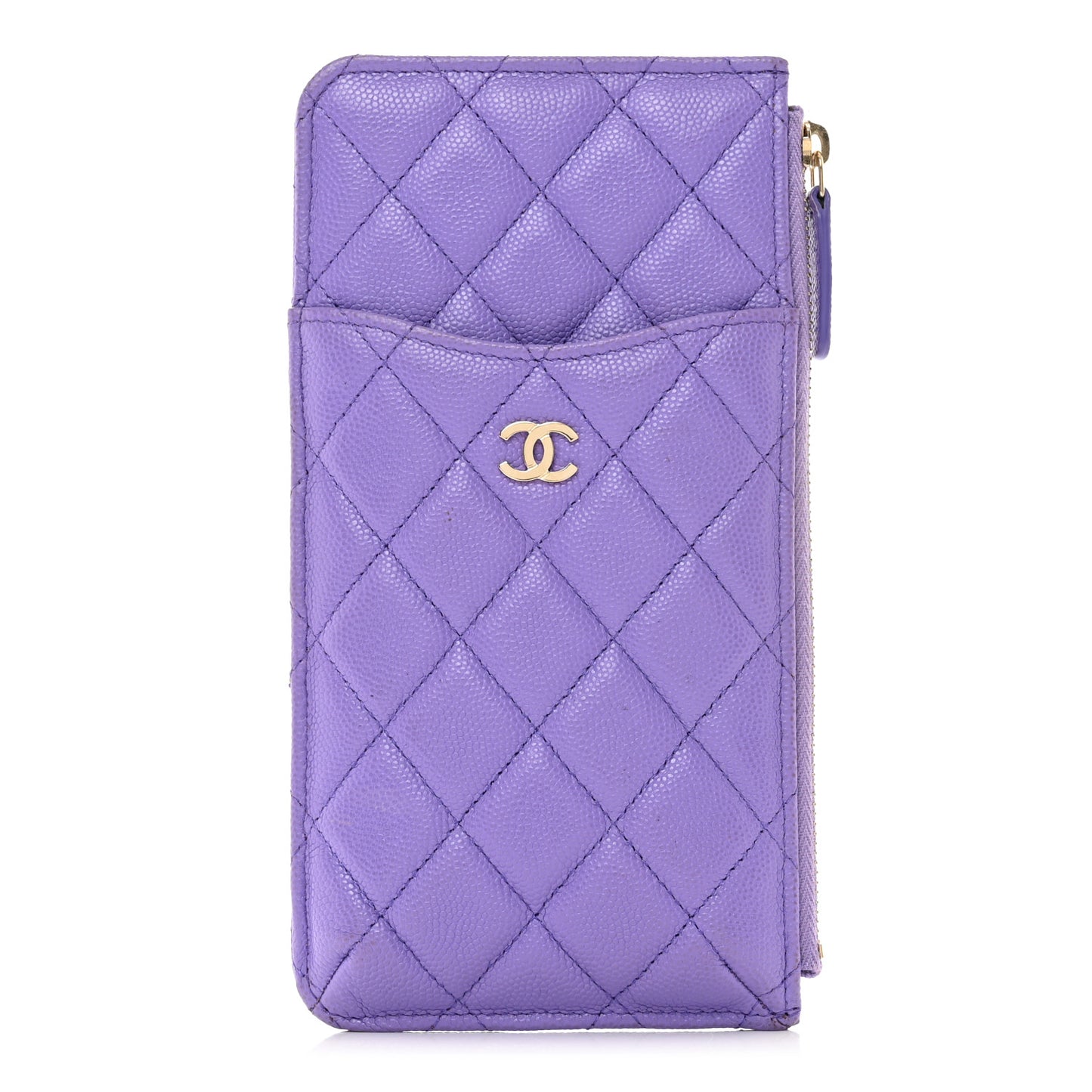 Caviar Quilted Classic Flat Wallet Pouch Purple