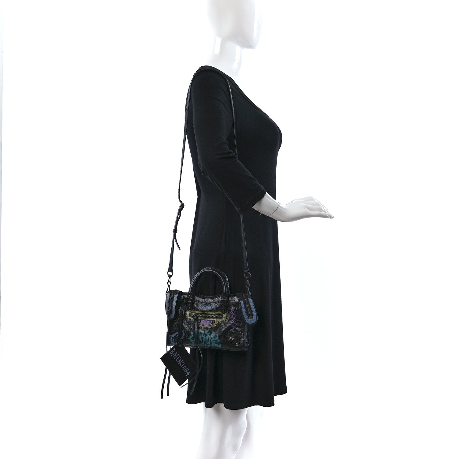 Balenciaga Agneau Graffiti Classic Hardware Nano City Black Multicolor 2 of 12