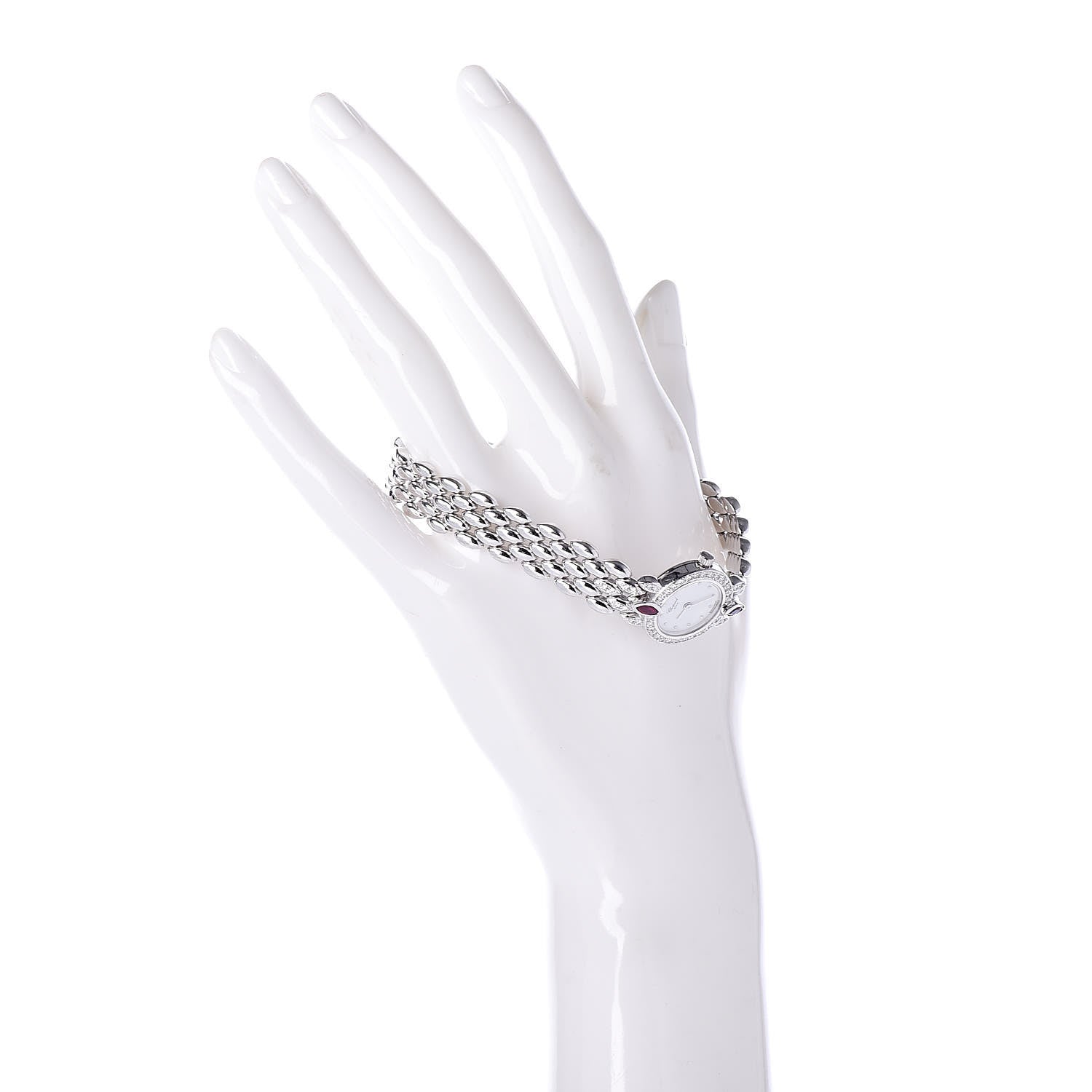 Chopard 18K White Gold Diamond Bezel Ruby 19mm Happy Diamonds Quartz Watch 2 of 6