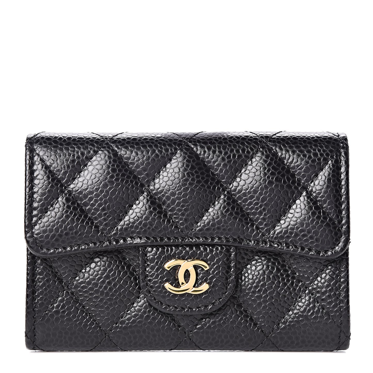 Caviar Quilted Flap Card Holder Black