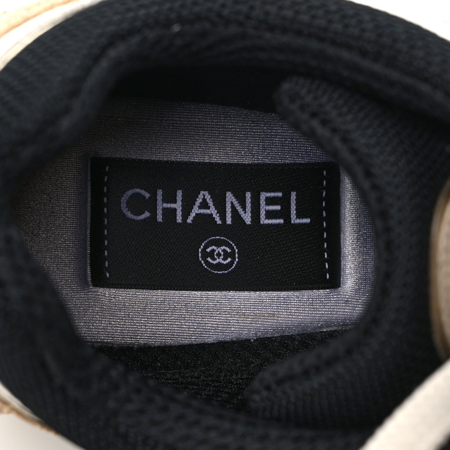Chanel Mesh Suede Calfskin Womens CC Sneakers 38.5 White Black Beige Gold 7 of 11