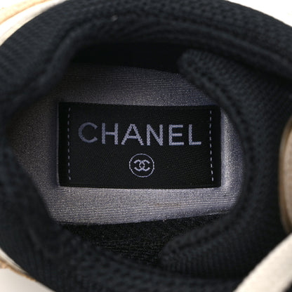 Chanel Mesh Suede Calfskin Womens CC Sneakers 38.5 White Black Beige Gold 7 of 11