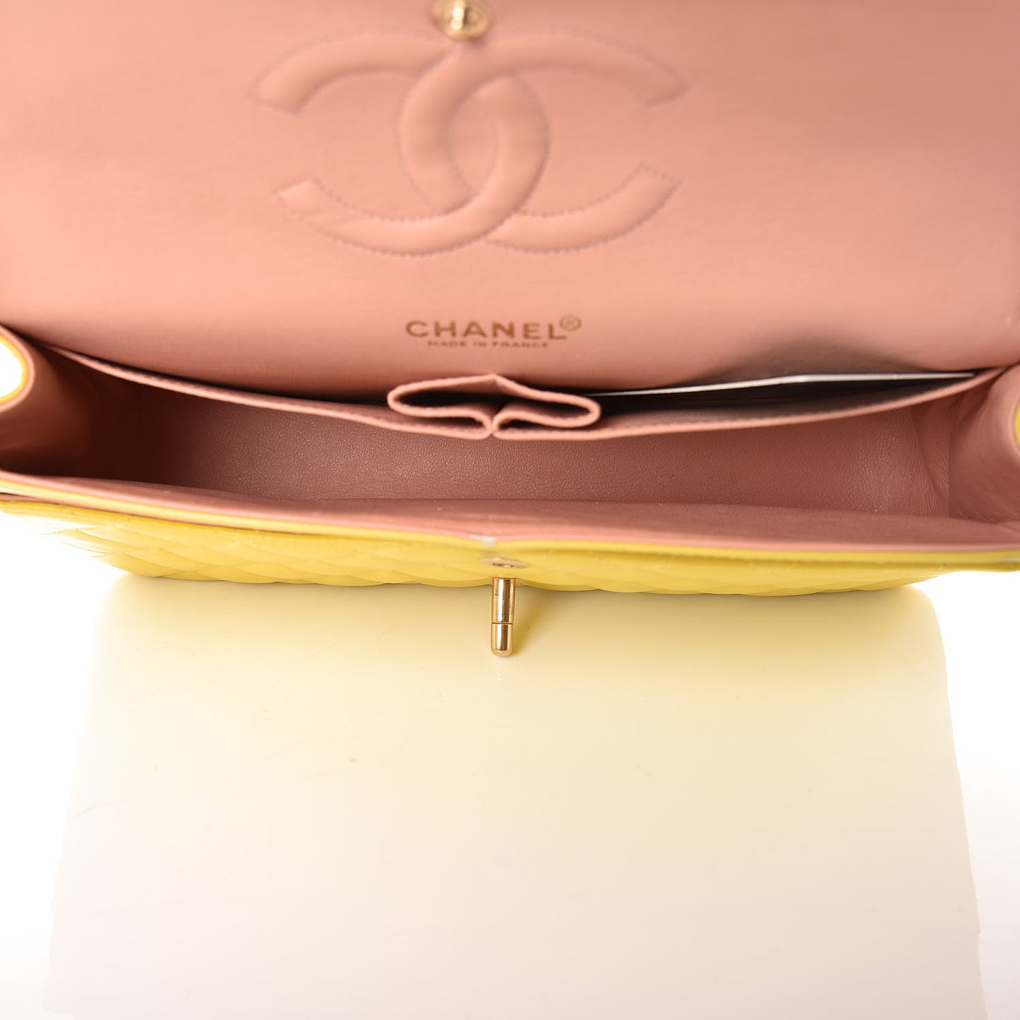 Lambskin Quilted Medium Double Flap Yellow