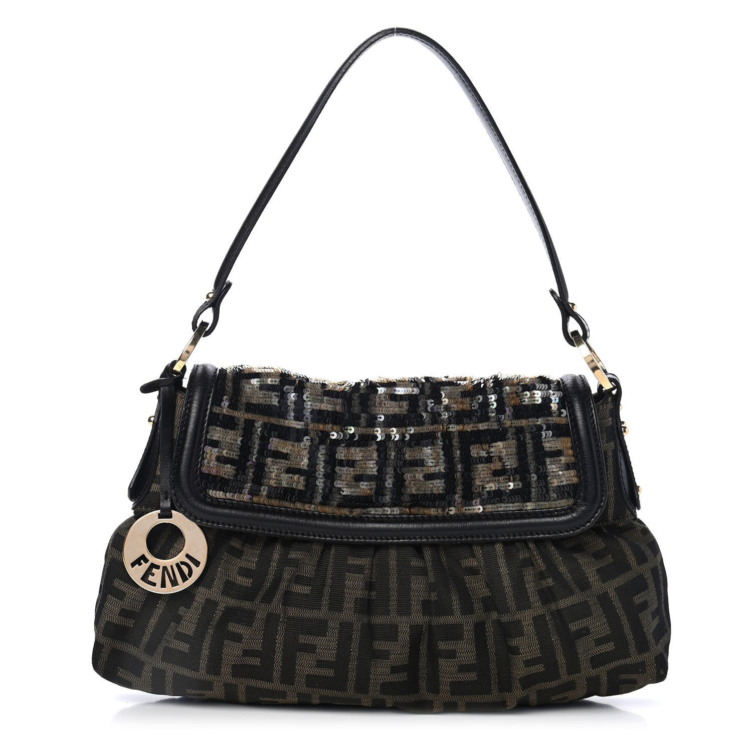 Fendi Zucca Sequin Small Chef Shoulder Bag Tobacco 1 of 4