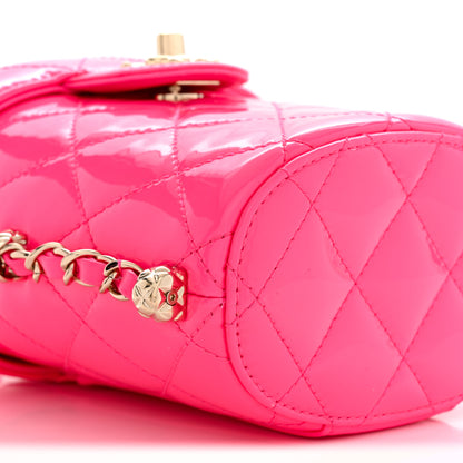 Chanel Patent Quilted CC Vani-Tea Case With Chain Neon Pink 9 of 11