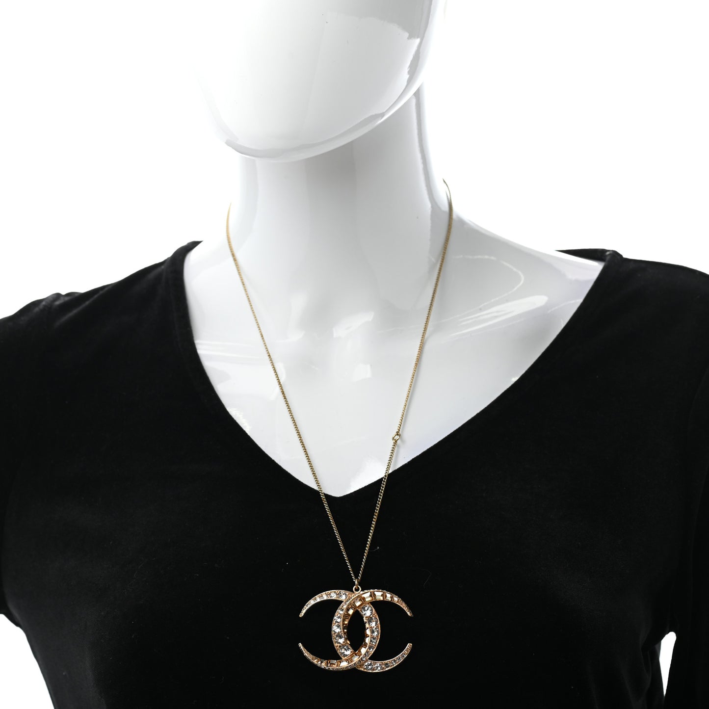 Baguette Crystal Moon CC Necklace Gold