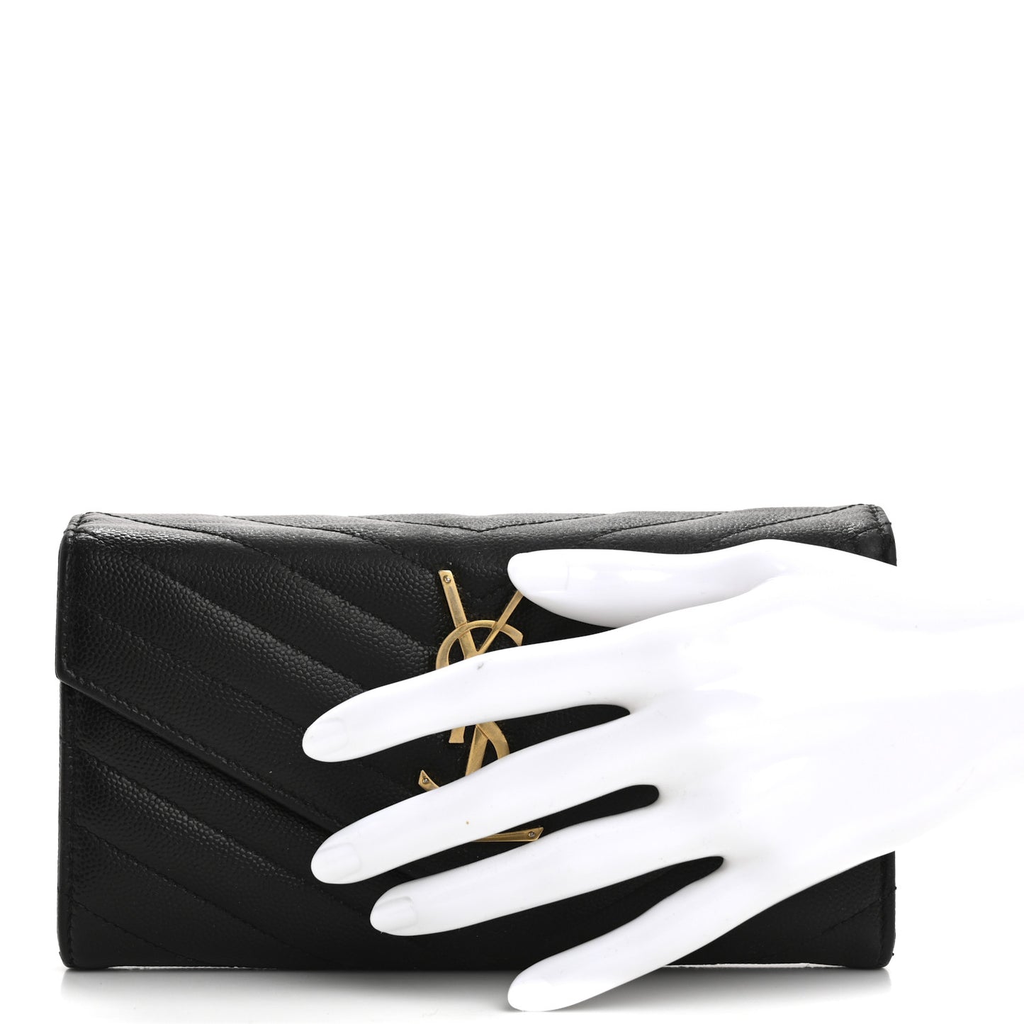 Grain De Poudre Matelasse Chevron Monogram Flap Wallet Black