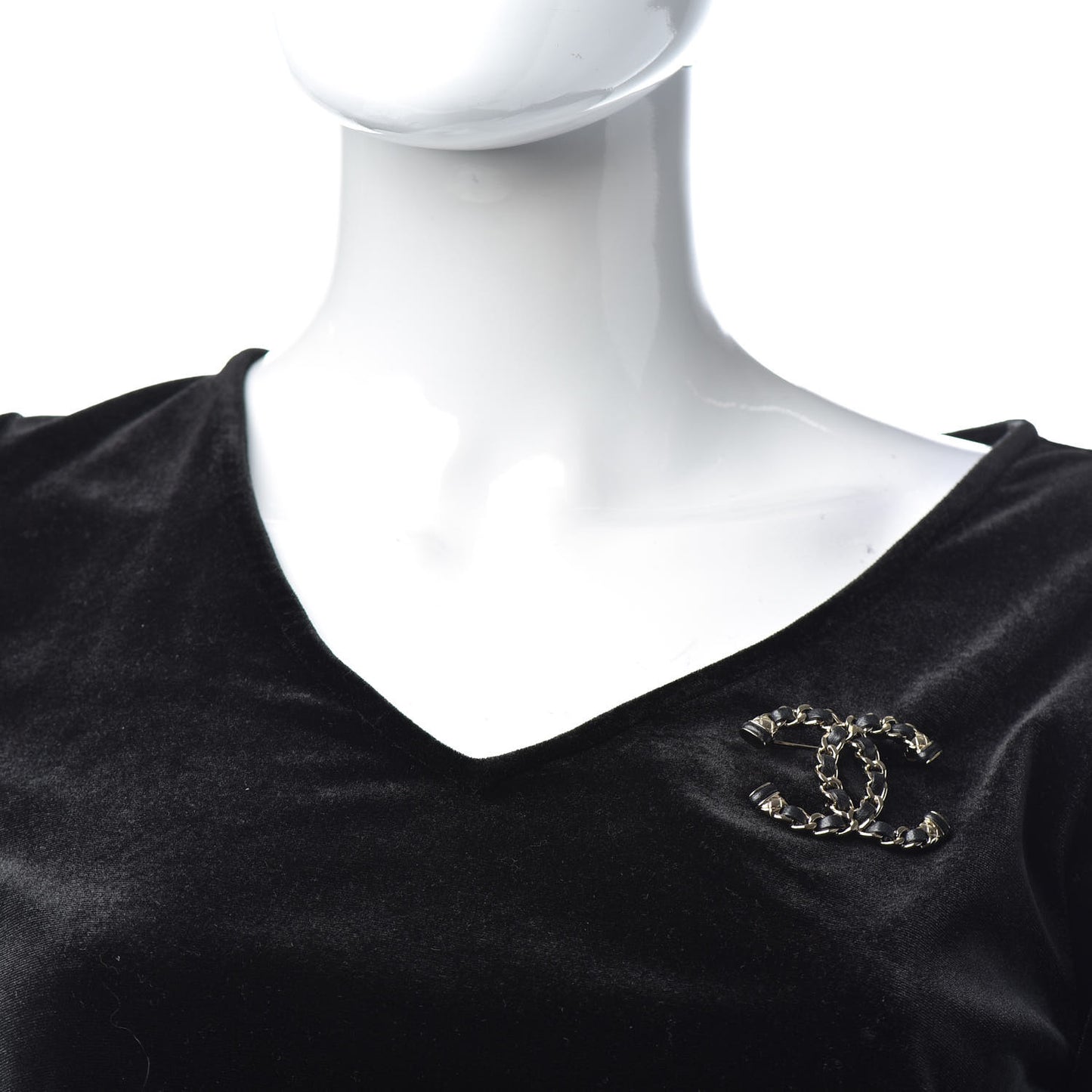 Lambskin Chain CC Brooch Black Gold