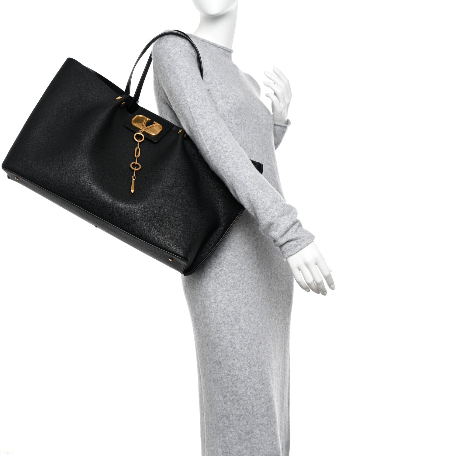 Valentino Garavani Grainy Calfskin Large VLogo Escape Shopper Black 3 of 11