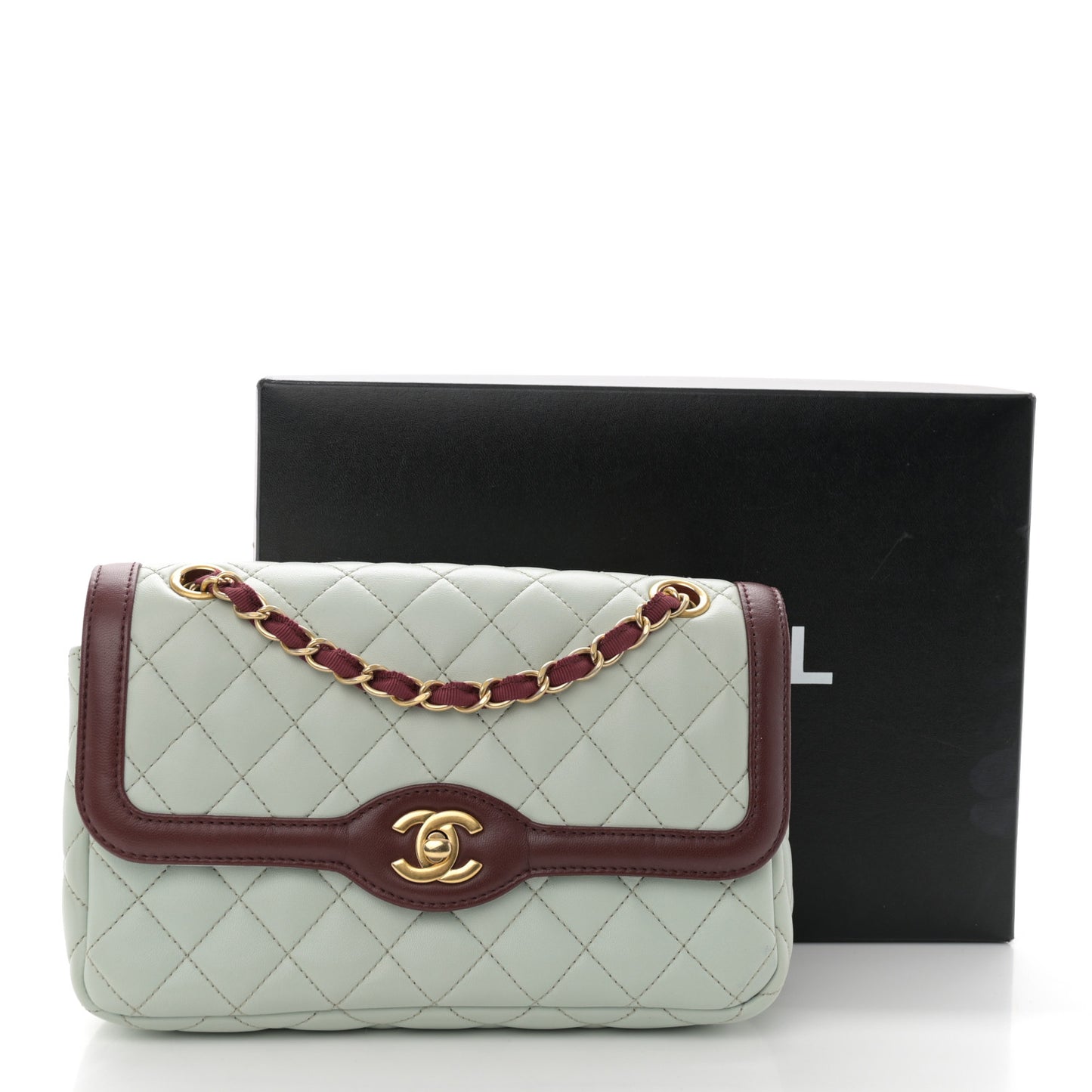 Lambskin Quilted Small Two Tone Day Flap Light Blue Burgundy